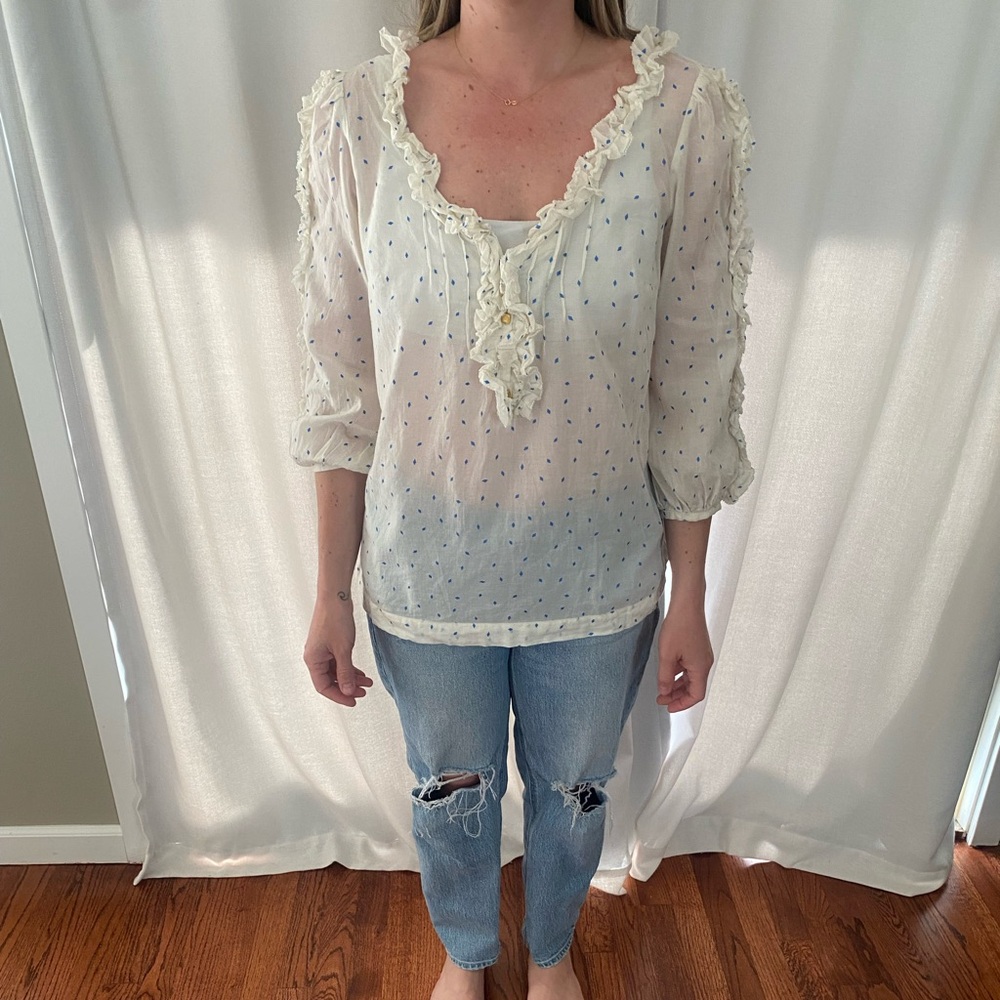 Leifsdottir White Blouse with Blue Accents